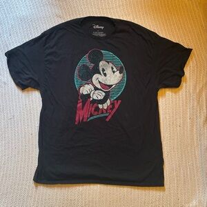 Mickey Mouse Graphic T-Shirt Black Short Sleeve Crew Neck 2XL